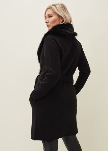 Phase Eight Edessa Fur Collar Wrap Coats Black Canada | FQZONC-427